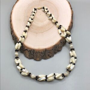 Mother of pearl woven bead boho beach summer statement necklace vintage.